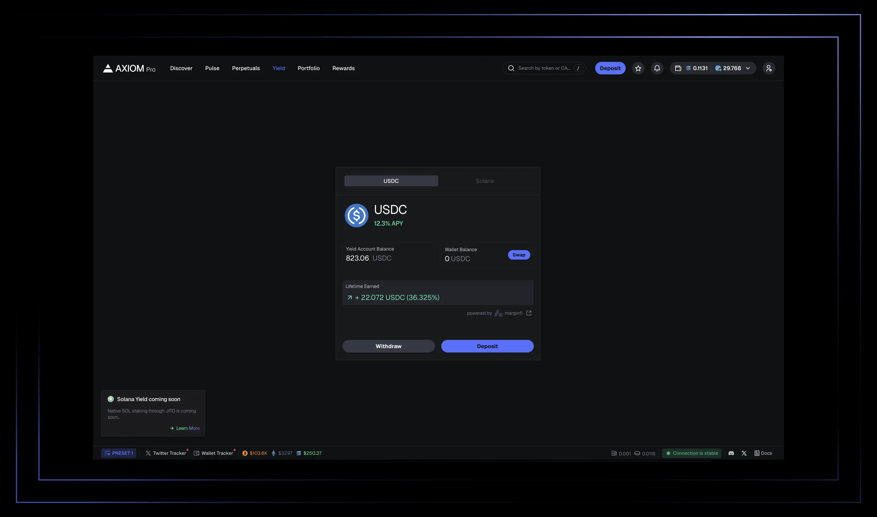 Axiom yield and staking platform interface